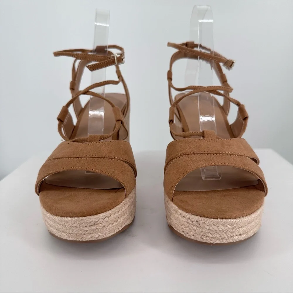 Sun + Stone Tinsleyy Strappy Espadrille Platform Wedge Sandals in Tan size 9.5